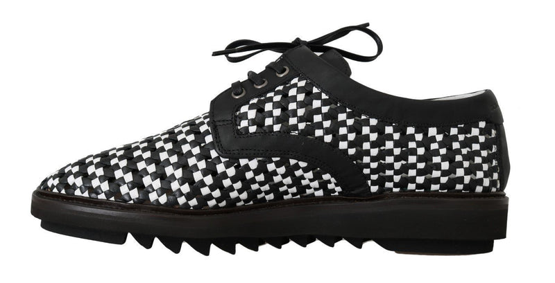 White Black Woven Leather Casual Shoes