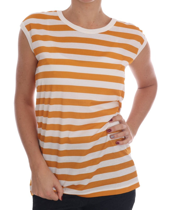 White Yellow Striped Cotton T-Shirt