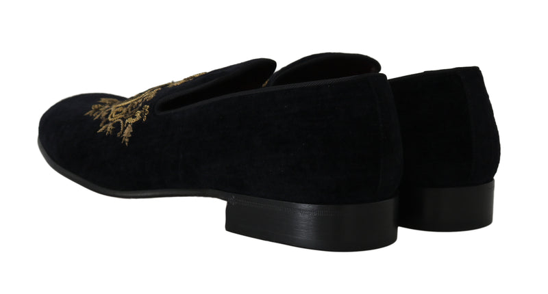 Black Velvet Gold Crown Loafers