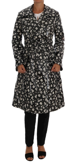 Black Floral Print Padded Raincoat
