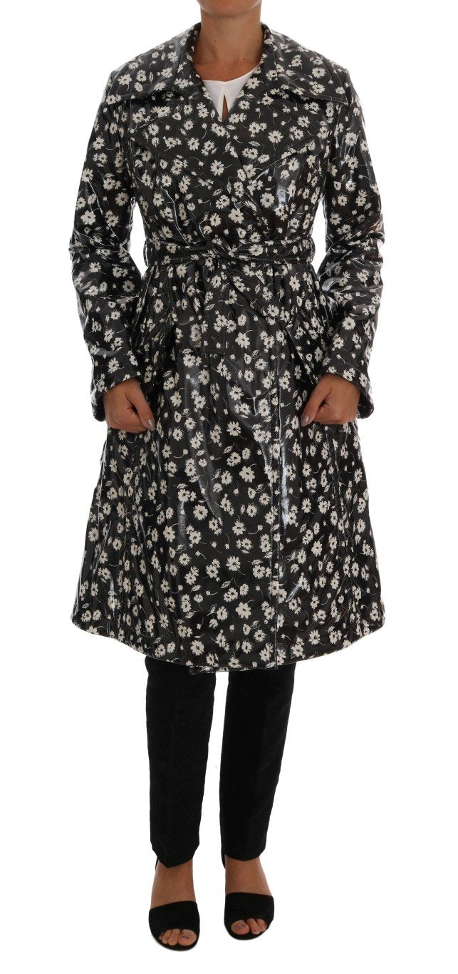 Black Floral Print Padded Raincoat