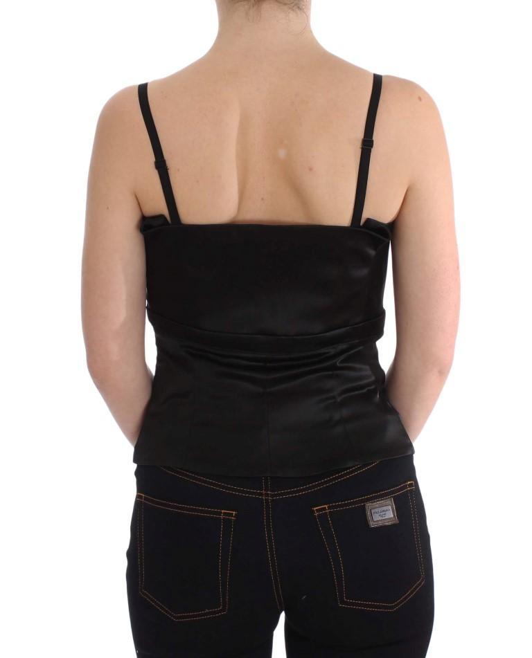 Designer Black Shiny Smooth Camisole Tank Party Evening Top Blouse