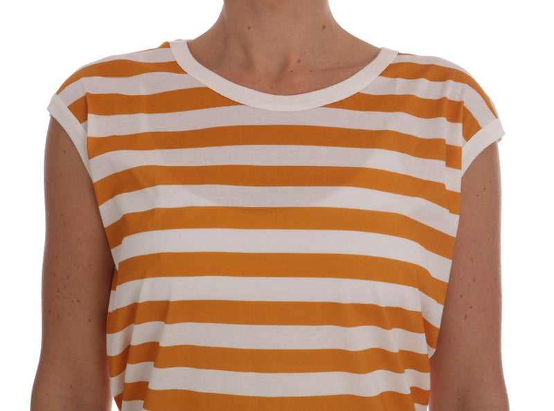 White Yellow Striped Cotton T-Shirt