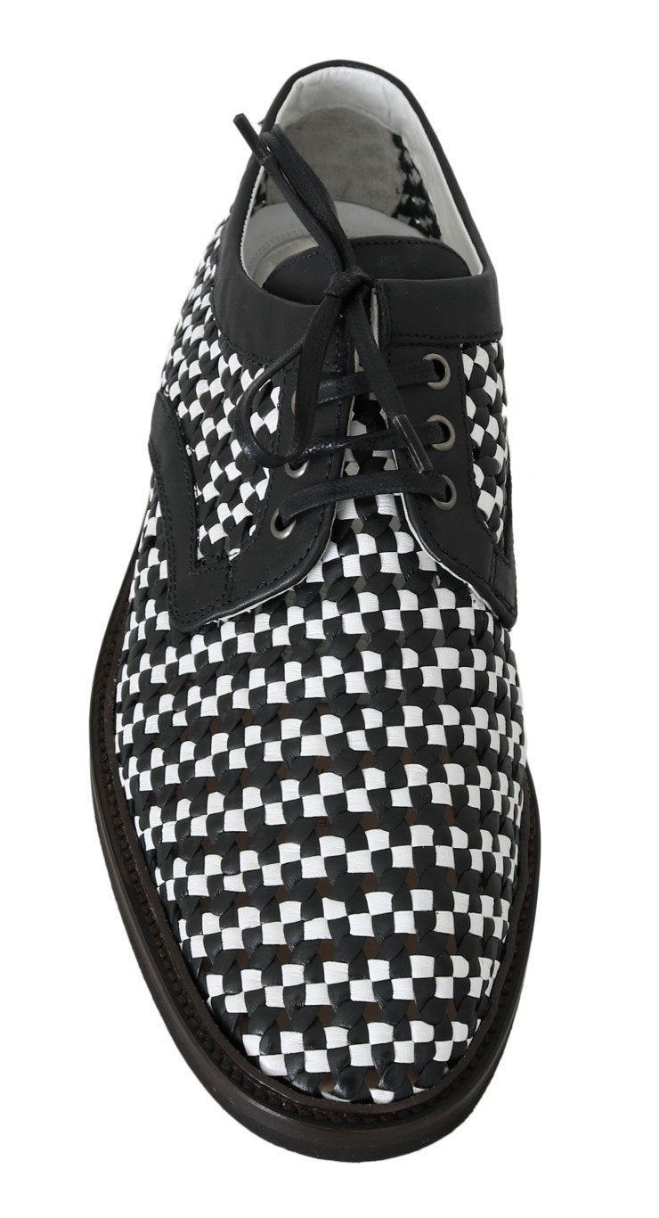 White Black Woven Leather Casual Shoes