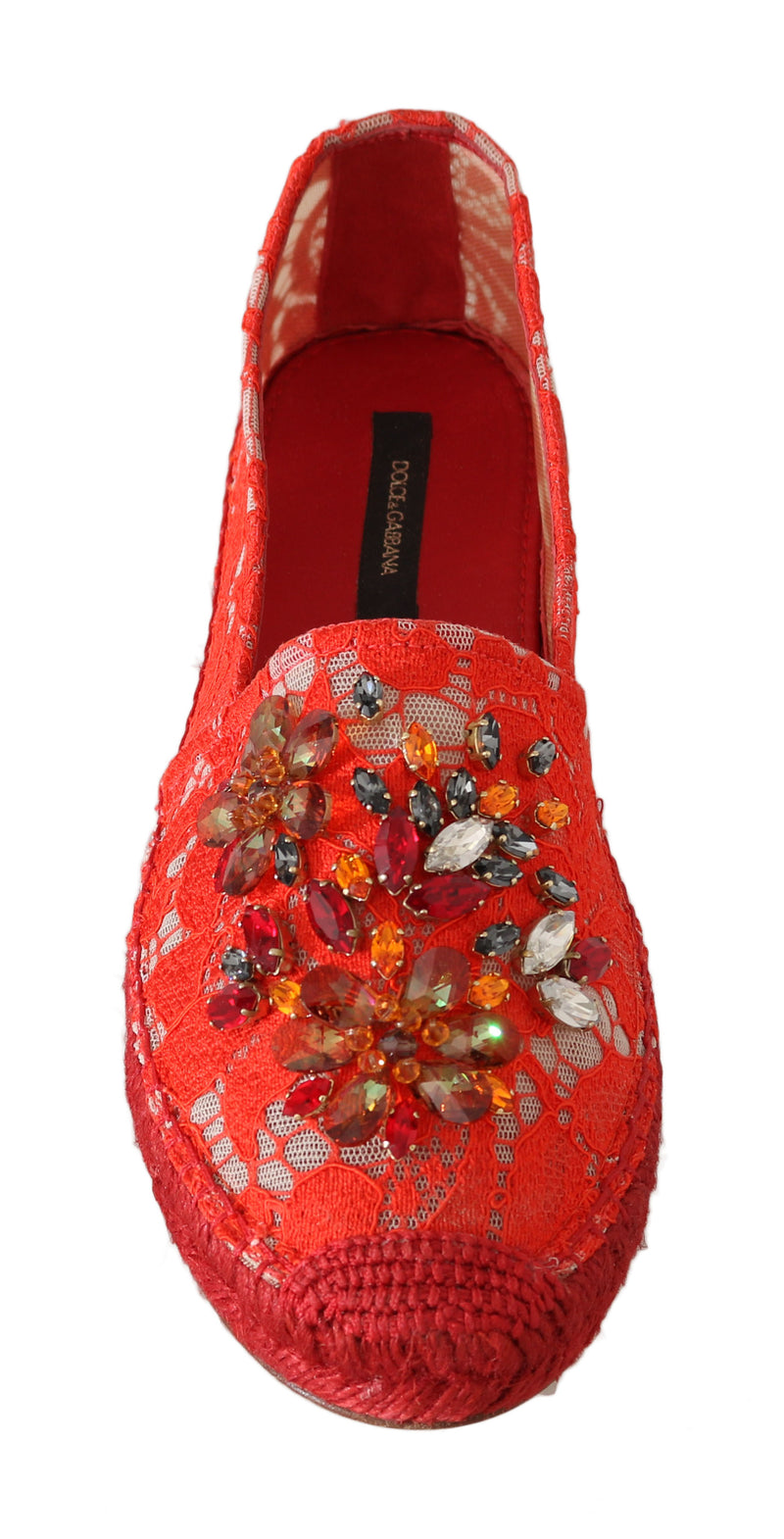 Orange Lace Leather Crystal Espadrille