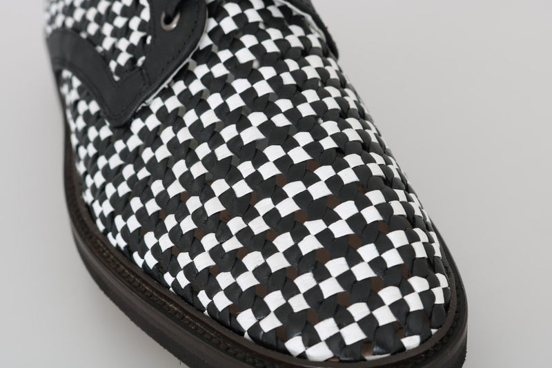 White Black Woven Leather Casual Shoes