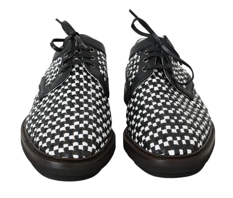 White Black Woven Leather Casual Shoes