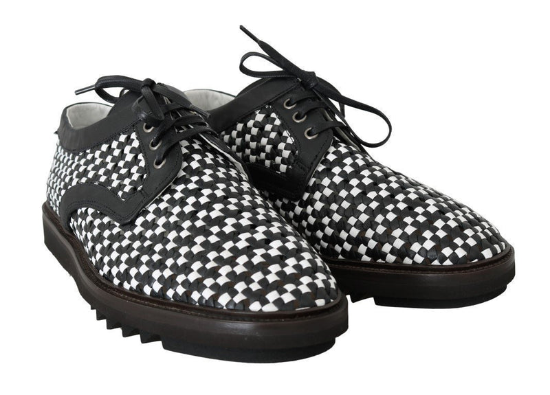 White Black Woven Leather Casual Shoes