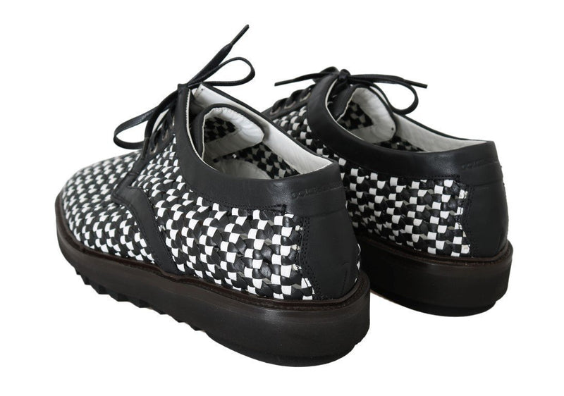 White Black Woven Leather Casual Shoes