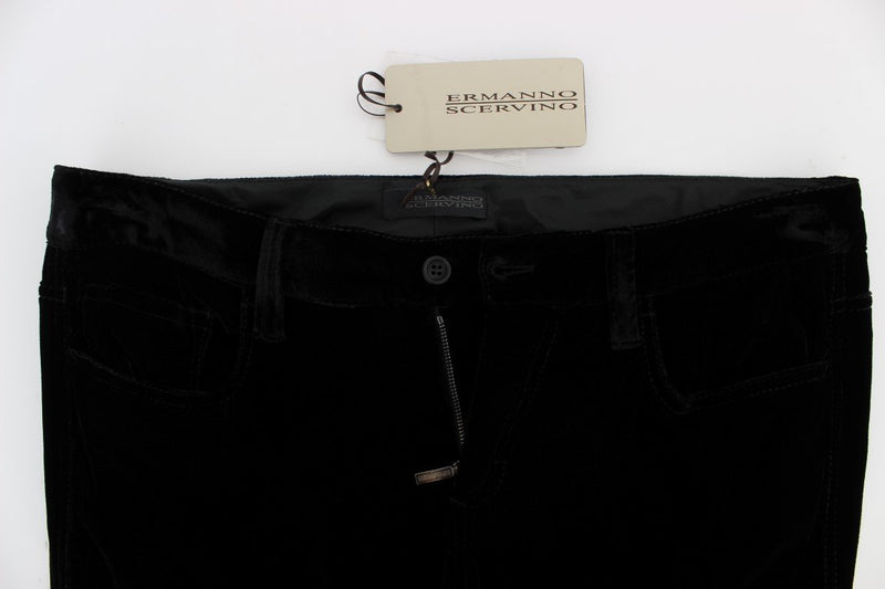 Black Viscose Blend Velvet Slim Fit Pants