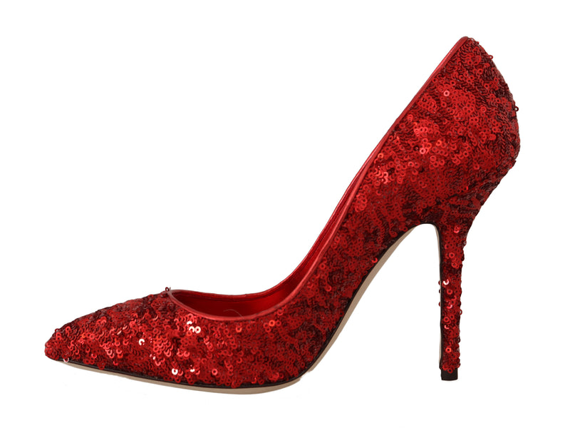 Red Sequined Leather Pumps Heels