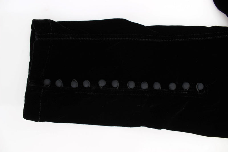 Black Viscose Blend Velvet Slim Fit Pants