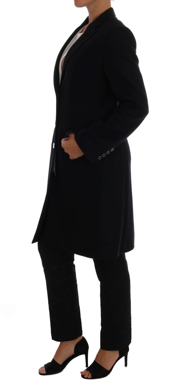 Dark Blue Wool Single Breasted Coat