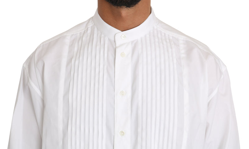 White Cotton Pleated Tuxedo Formal Shirt