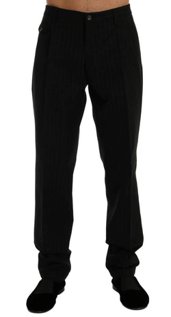 Black Striped Cotton Dress Formal Pants