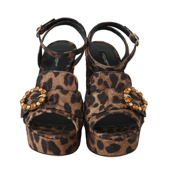 Brown Leopard Brocade Crystal Sandals