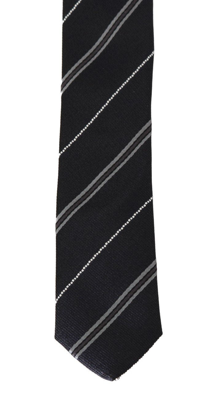 Black Silk Striped Slim Tie