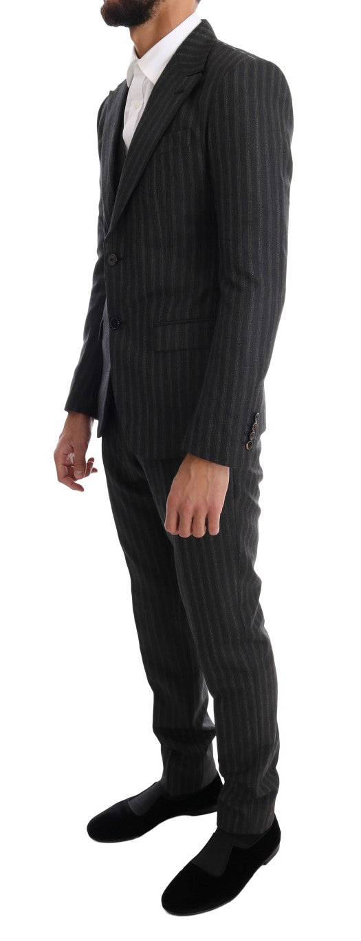 Gray Striped Two Button 3 Piece Suit