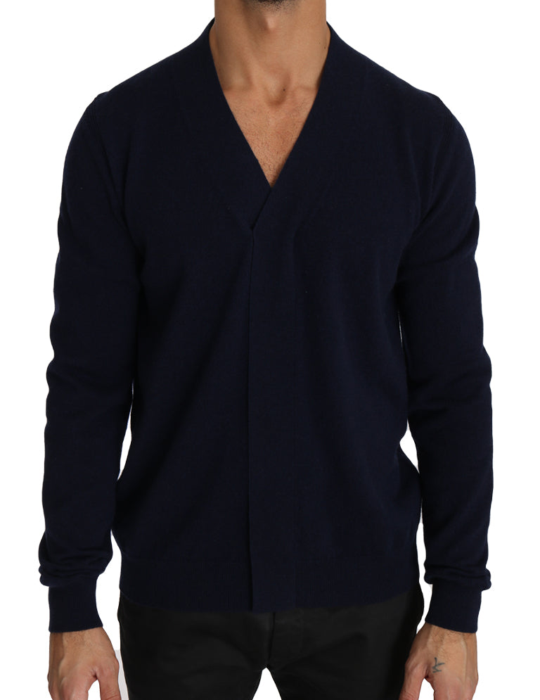 Blue Cashmere V-neck Pullover Sweater