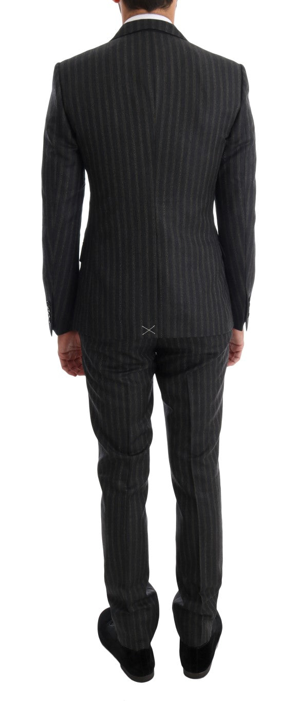 Gray Striped Two Button 3 Piece Suit