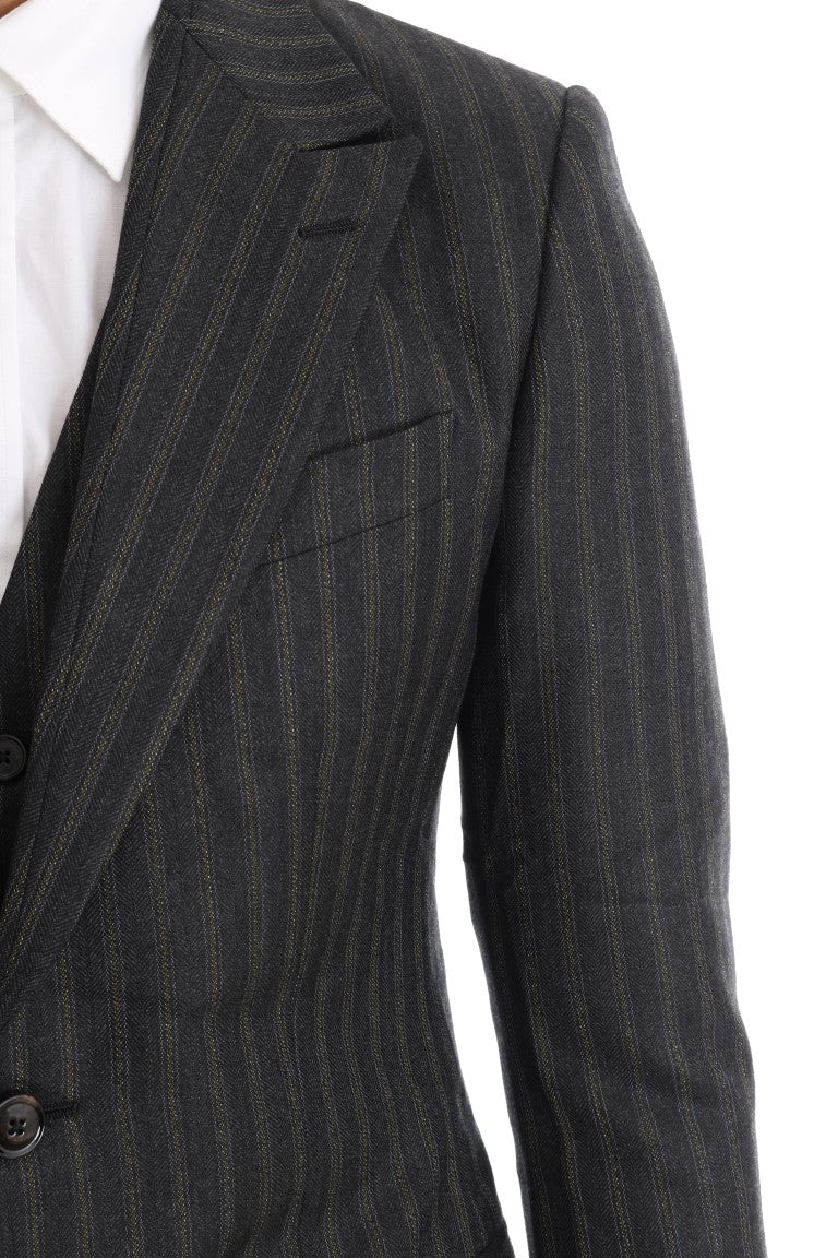 Gray Striped Two Button 3 Piece Suit