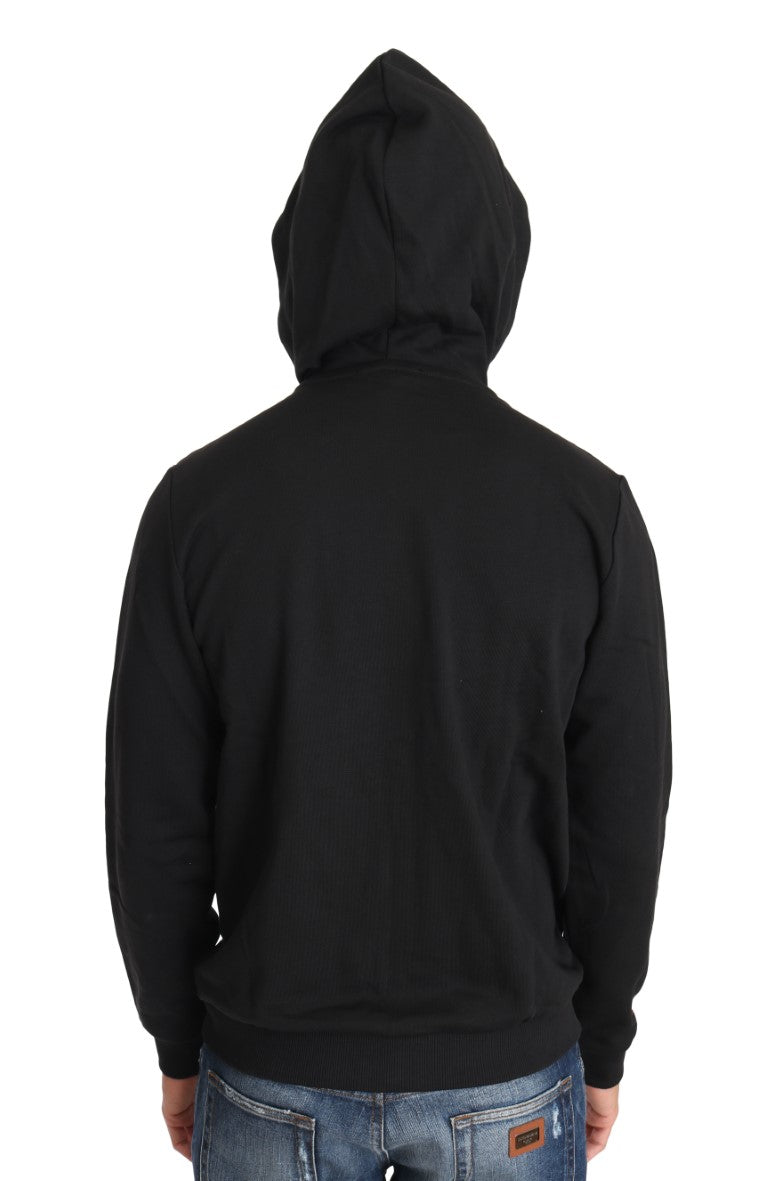 Hooded Black Cotton Full Zipper Sweater
