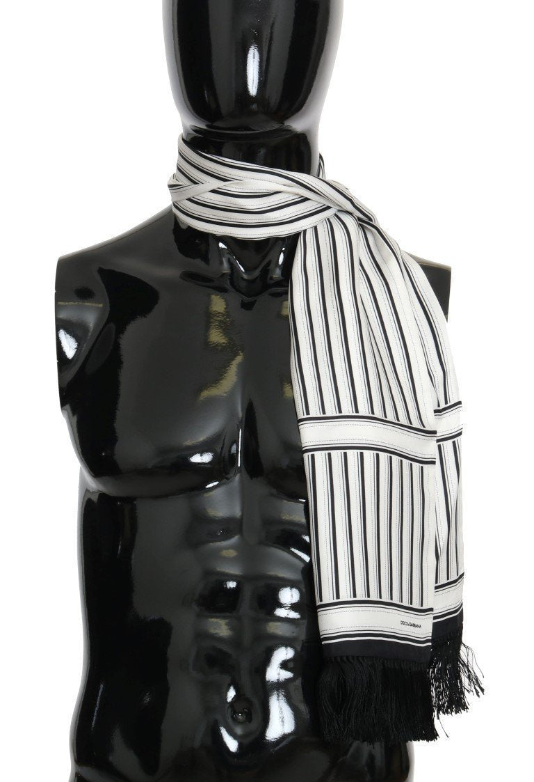 Black White Striped Pattern Silk Scarf