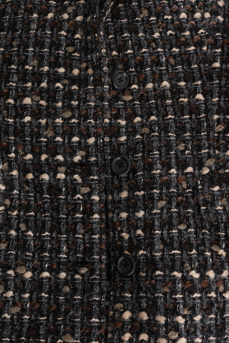 Brown Wool Tweed Single Breasted Jacket