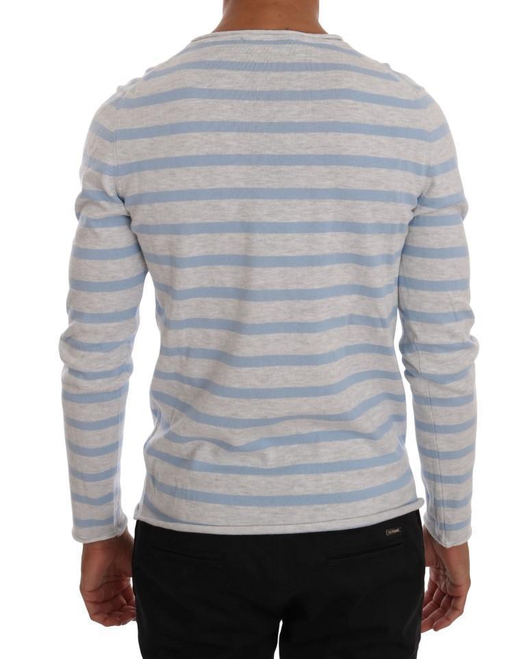 Blue Gray V-neck Cotton Pullover Sweater