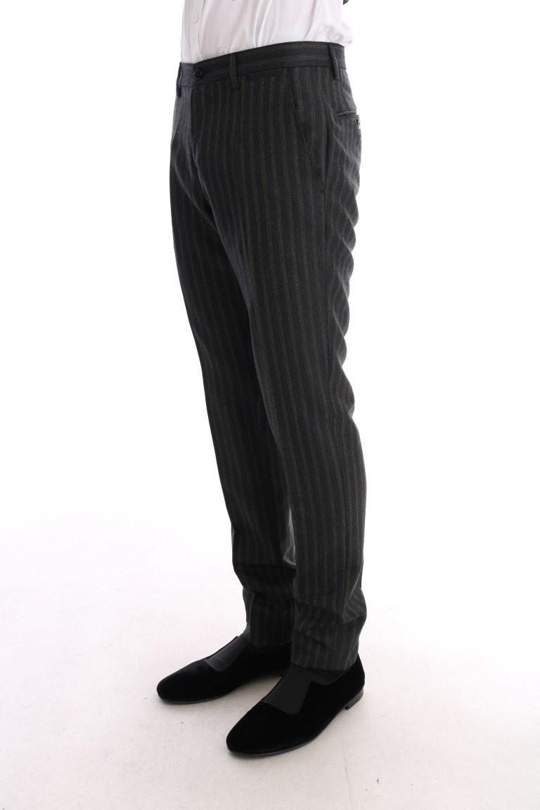 Gray Striped Two Button 3 Piece Suit