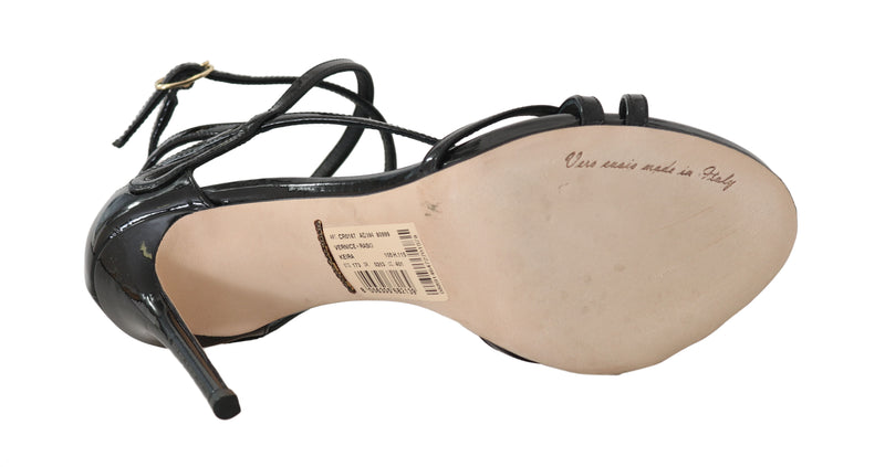 Black Patent Leather Ankle Strap Sandal