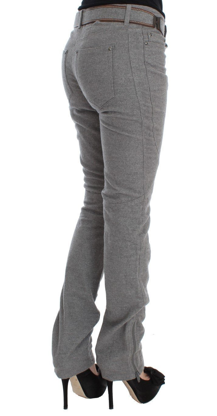 Gray Cotton Slim Fit Casual Bootcut Pants