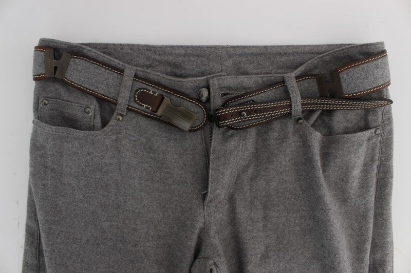 Gray Cotton Slim Fit Casual Bootcut Pants