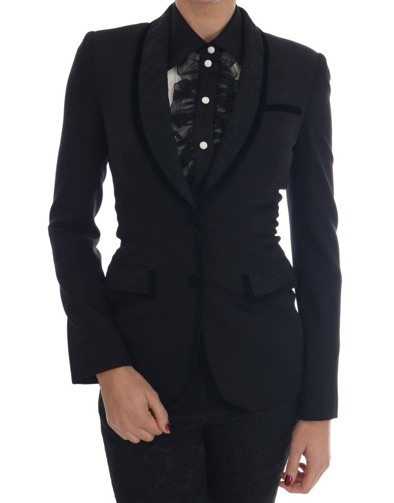 Black Floral Brocade Blazer Jacket