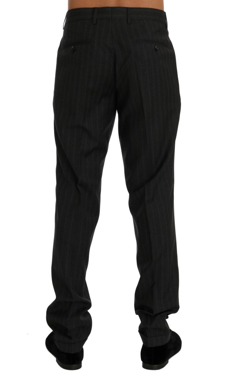 Gray Striped Wool Stretch Formal Pants