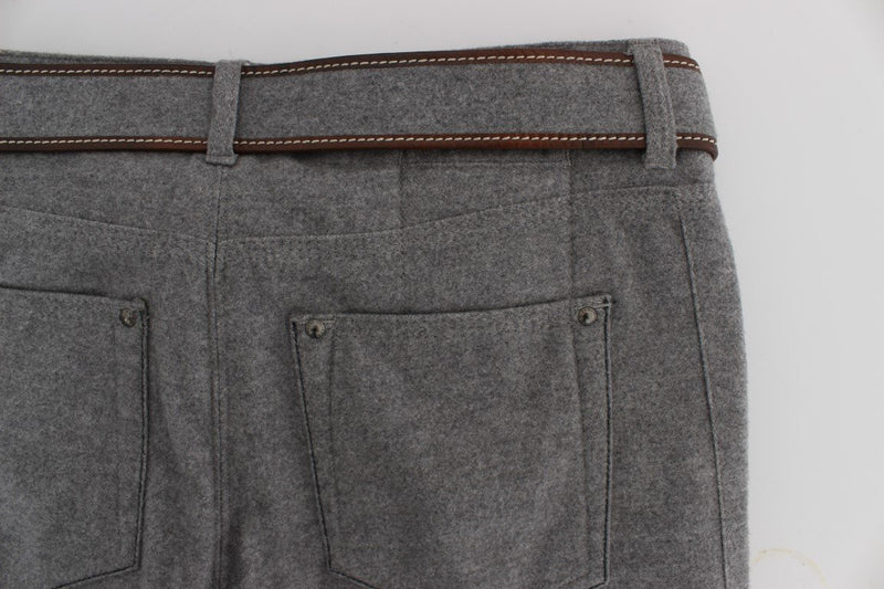 Gray Cotton Slim Fit Casual Bootcut Pants