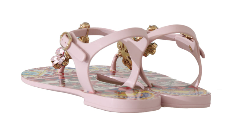Pink Leather Crystal Carretto Sandals