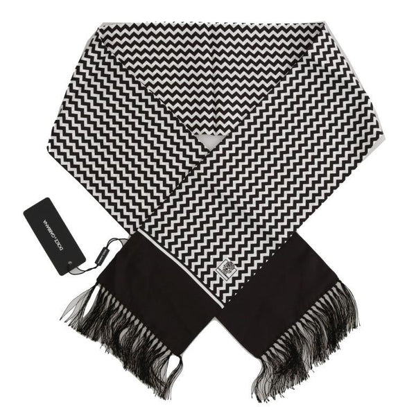 White Brown Zig Zag Silk Fringes Scarf