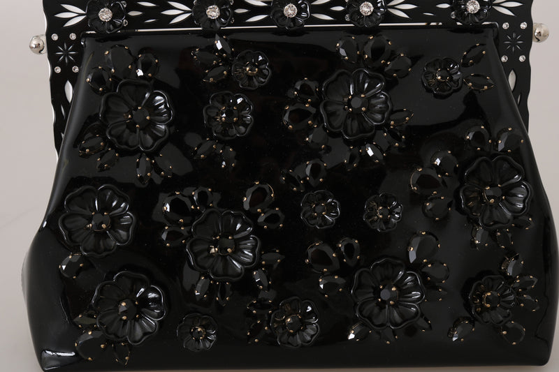 Black Patent VANDA Leather Floral Crystal Purse