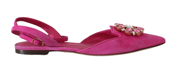 Pink Leather Crystal Flat Sandals