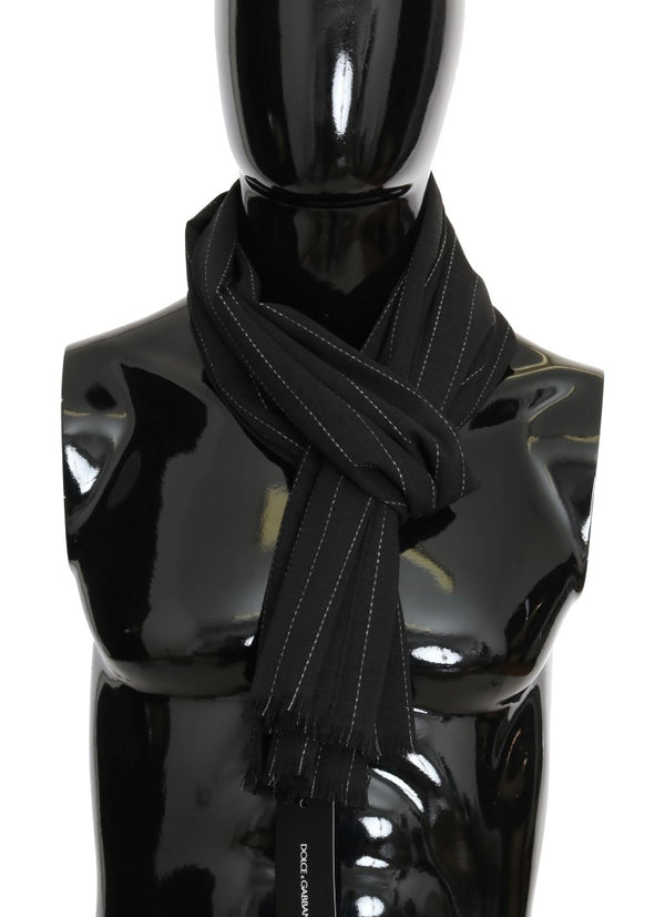 Dark Gray Wool Striped Pattern Scarf