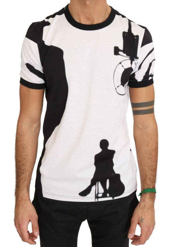 White Cotton Black Music Print T-Shirt