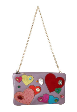 Purple CLEO Leather Heart Crystal Clutch Bag