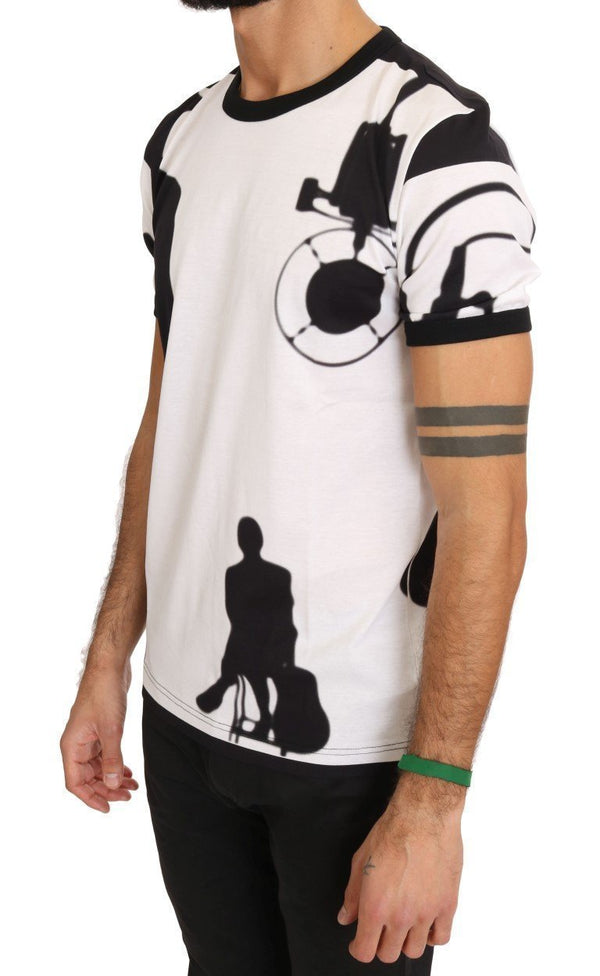 White Cotton Black Music Print T-Shirt