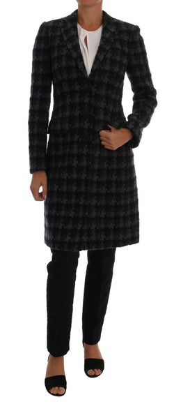 Blue Black Wool Tweed Classic Coat