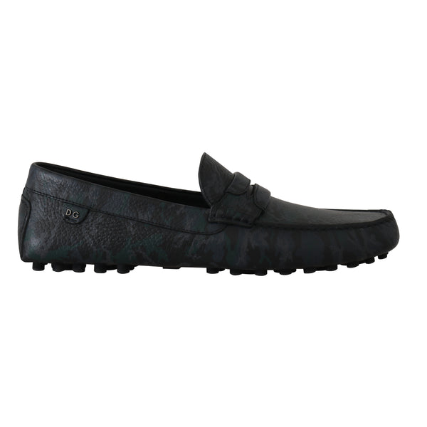 Green Blue Moccasins Leather Loafers