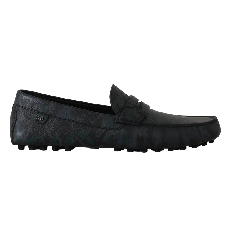 Green Blue Moccasins Leather Loafers