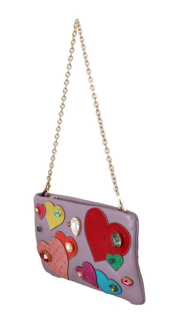 Purple CLEO Leather Heart Crystal Clutch Bag