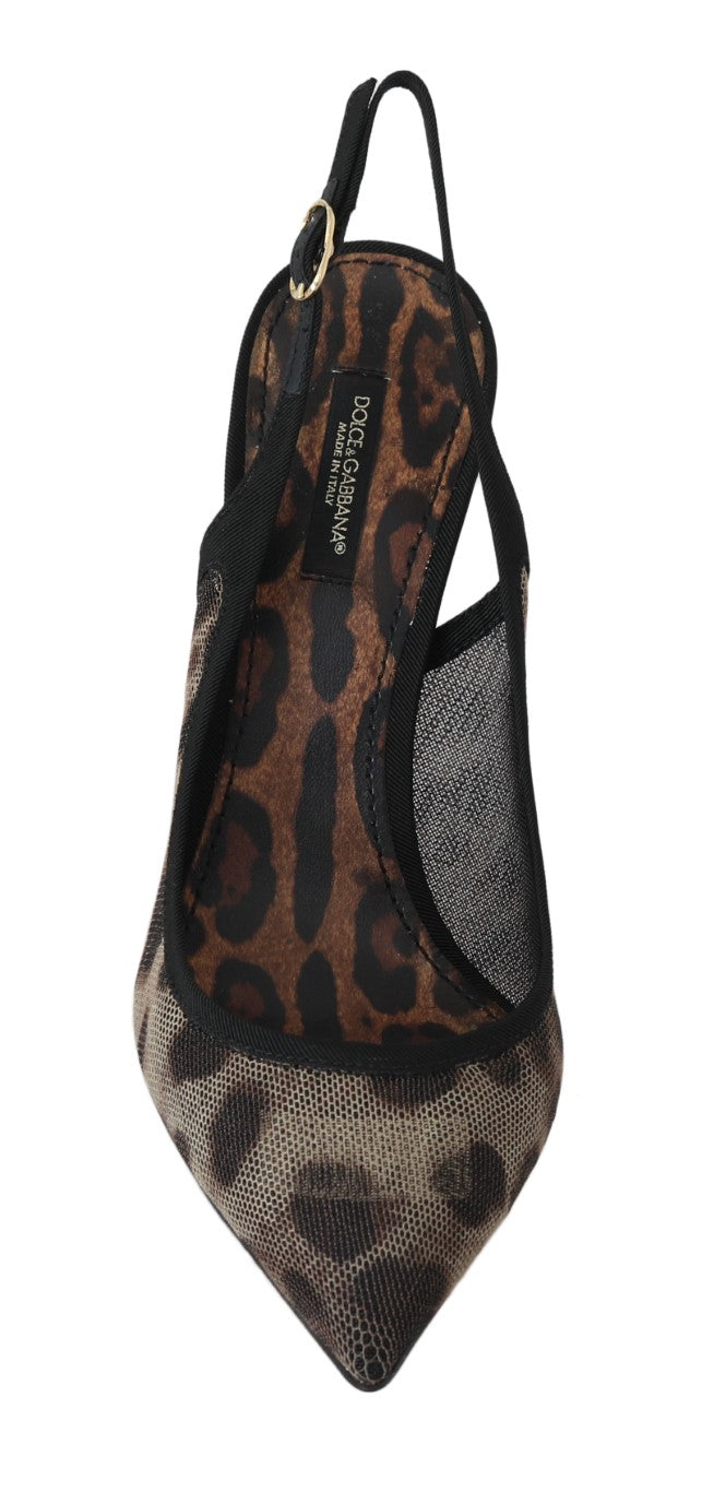 Brown Leopard Stretch Slingbacks Shoes