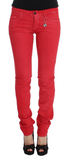 Red Cotton Blend Super Slim Fit Jeans